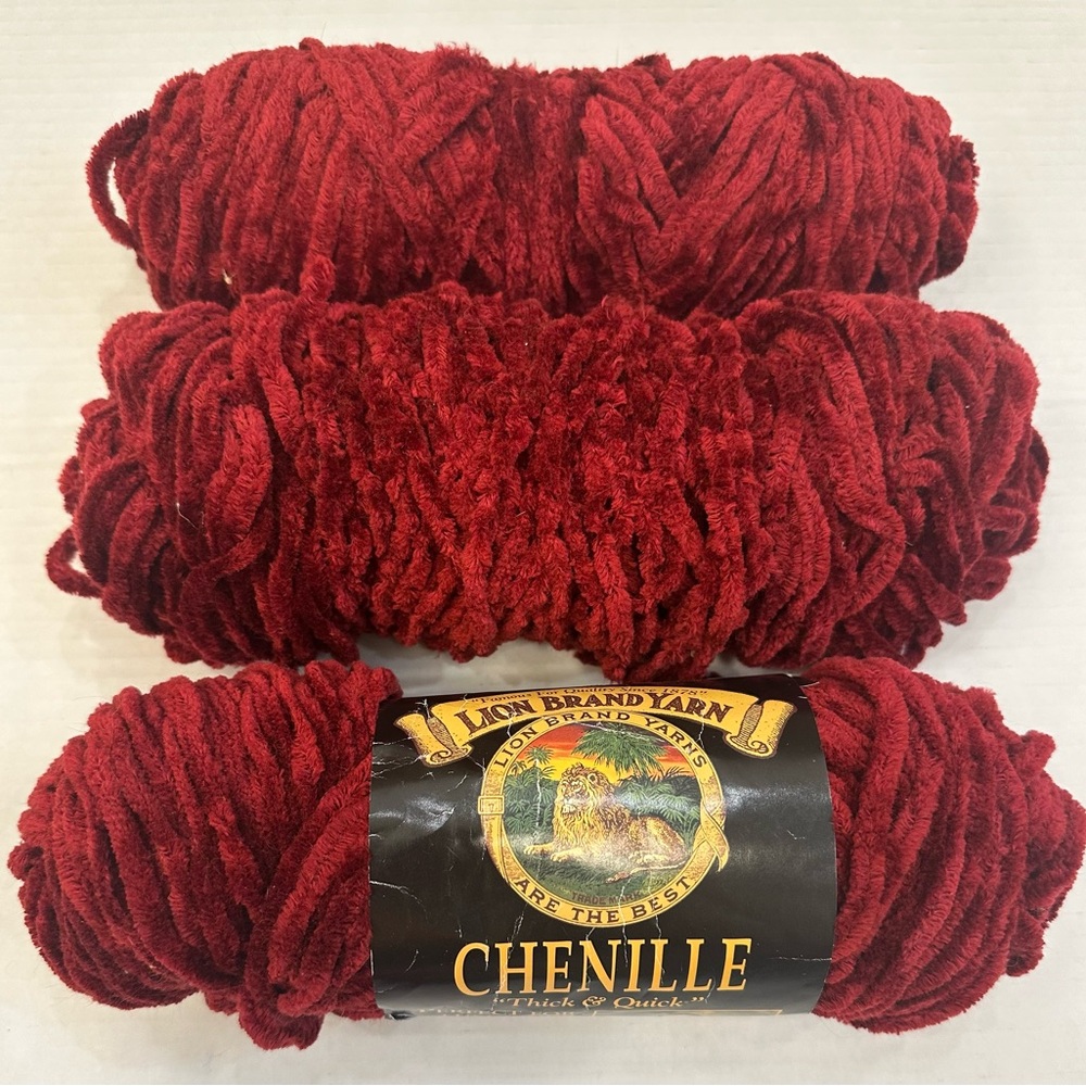 Lion Brand Chenille wine color Skeins lot of 3